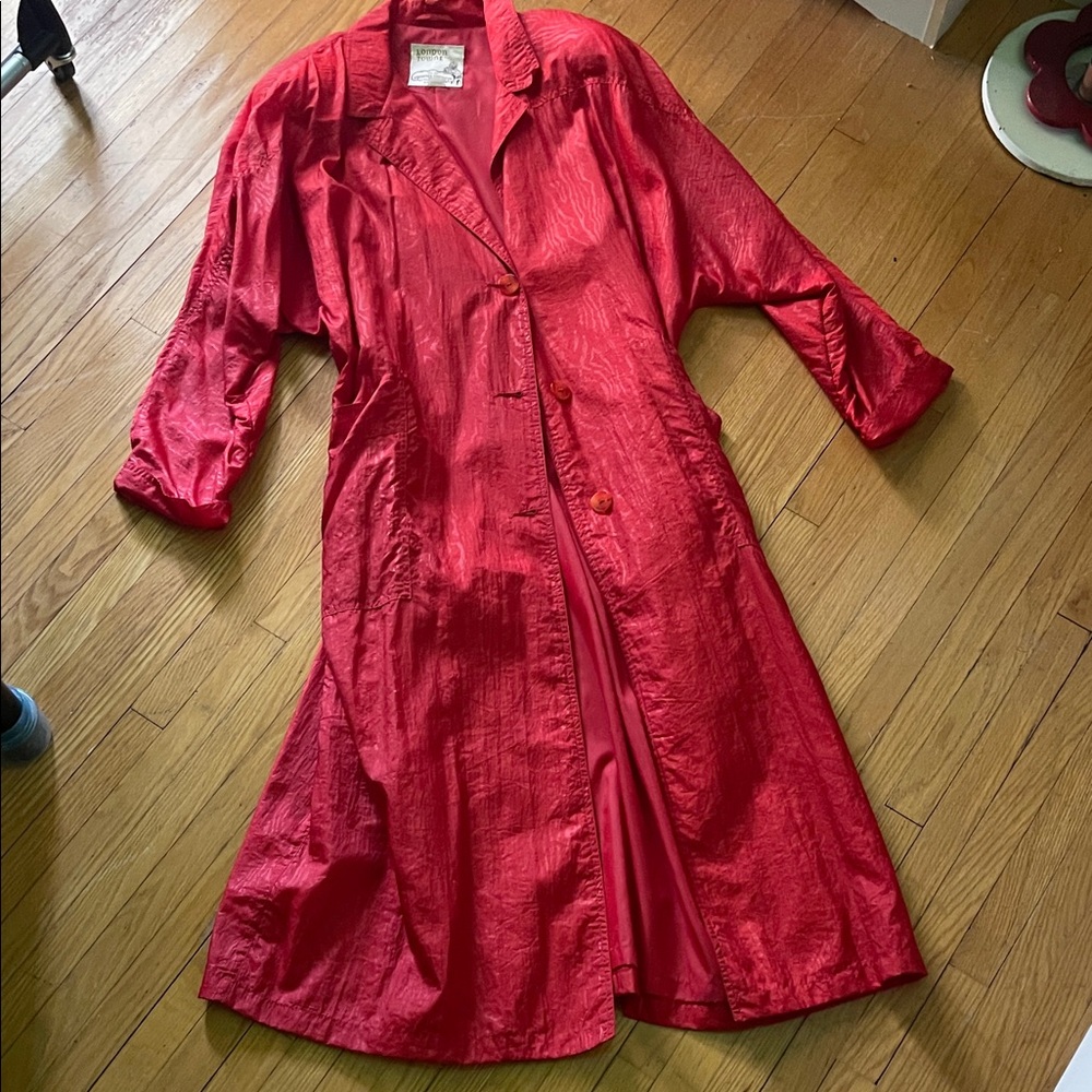 London Towne Shiny Luxurious Long Trench Coat Size 17/18 in Crimson Red
